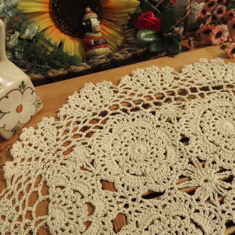 Phantomon Lace Doilies Handmade Crochet Placemats Cotton Doilies Cloth Lace, Pack of 4, Oval Shape, 12 x 17 inch (Beige) - Image 2